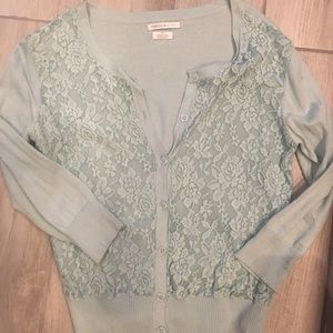 Lace teal button up sweater